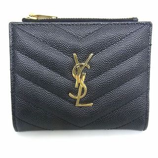 サンローラン(Saint Laurent)のサンローラン　SAINT LAURENT YSL ミニ財布　2つ折り財布　レザー モノグラム　バイフォールド ウォレット ブラック×ゴールド金具　575879(財布)