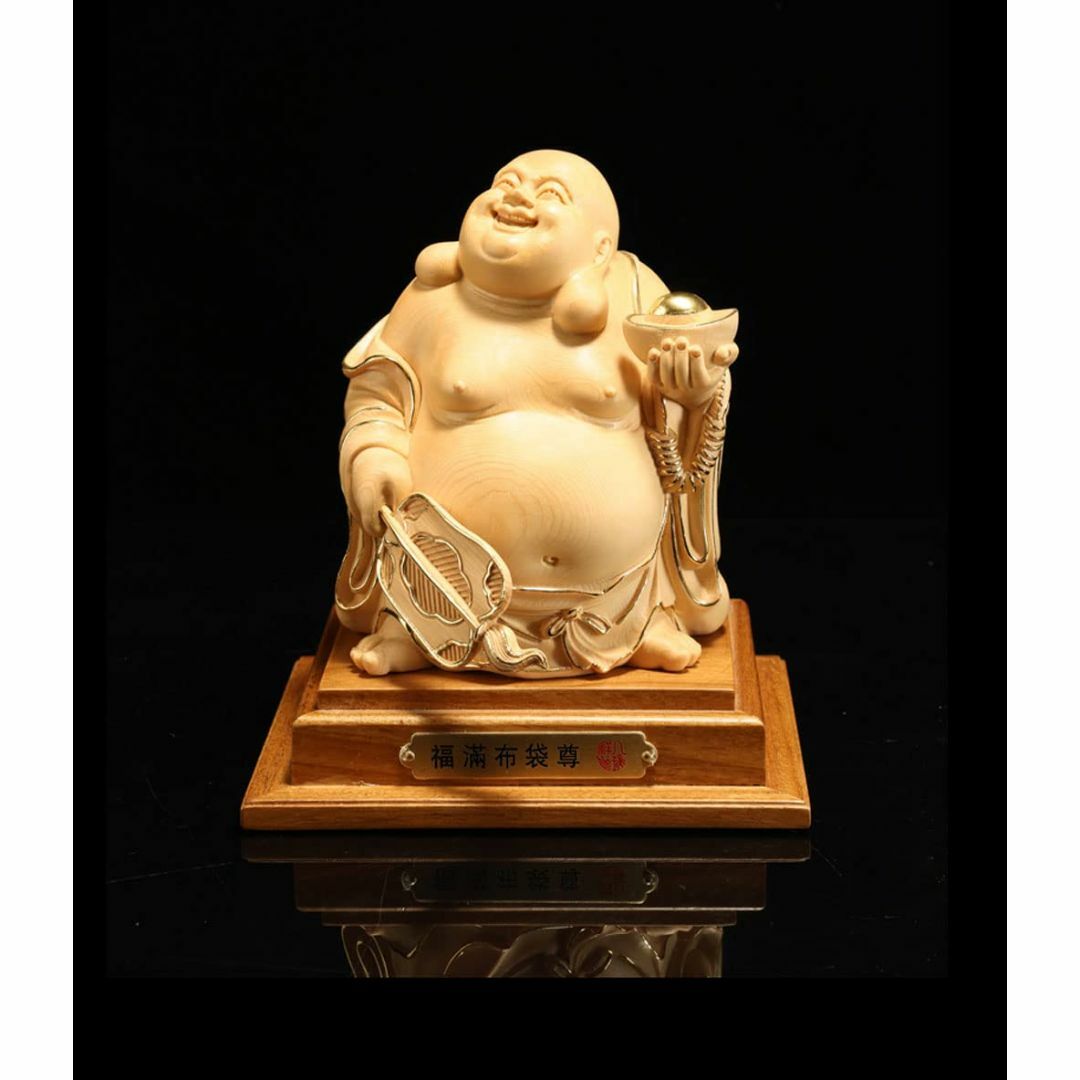仏像 木彫り 布袋様 置物 桧木製高級木彫り(高さ15cm×巾11cm) 金運