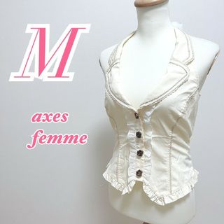 アクシーズファム(axes femme)のアクシーズファム　ホルターネックベスト　M　ベージュ　ホワイト　レース　花柄(ベスト/ジレ)