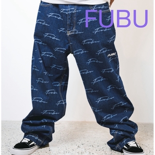 FUBU - 00s W40 FUBU フブ ワイドバギー カーゴパンツ デニム 青 