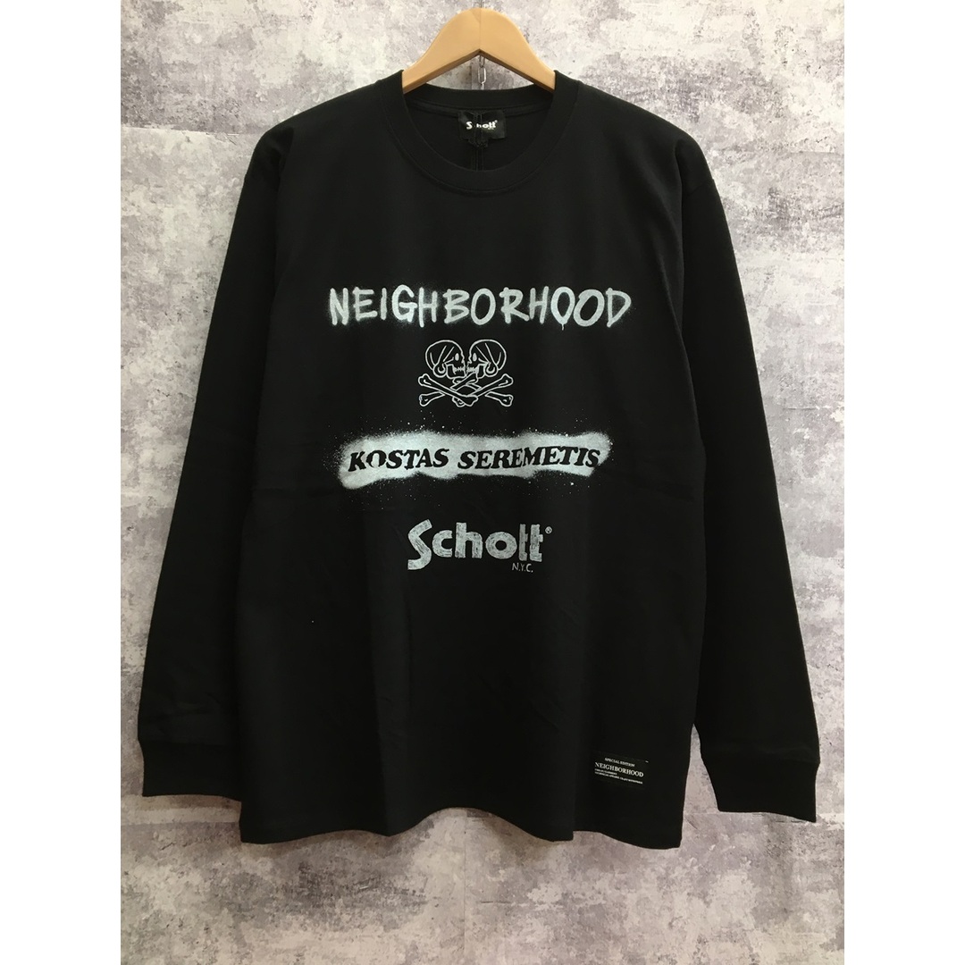 Tシャツ/カットソー(七分/長袖)NEIGHBORHOOD NH × Schott × KOSTAS SEREMETIS . TEE LS 23AW ネイバーフッド ショット ロンT 長袖Tシャツ ブラック【3303-004】