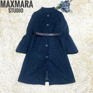 美品✨Max Mara ウール スタンドカラー ロングコート ブラック