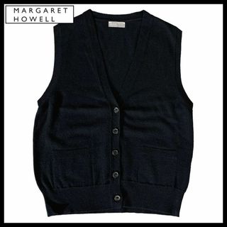 マーガレットハウエル(MARGARET HOWELL)の美品 マーガレットハウエル シルク カシミヤ ニット セーター ベスト 黒 M(ベスト/ジレ)