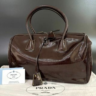 プラダ(PRADA)のプラダ PRADA ハンドバッグ 三角ロゴプレート エナメル ブラウン(ハンドバッグ)