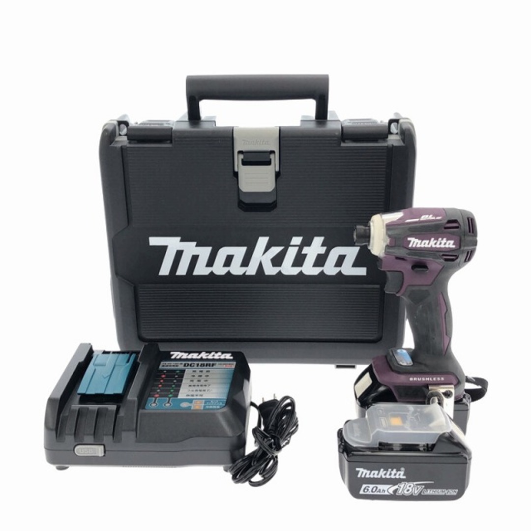 工具☆美品☆makita マキタ 18V 充電式インパクトドライバー TD172DGXAP 紫/パープル バッテリー2個(6.0Ah) 充電器 ケース付 コードレス 82649