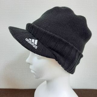 アディダス(adidas)のつば付きニット帽①　男女兼用　アディダス　黒　Adidas　フリーサイズ　耳当て(ニット帽/ビーニー)