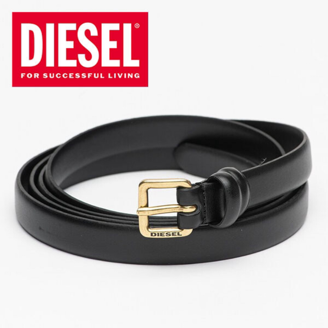 DIESEL ゴールド バックル ブラック 黒 ディーゼル 80サイズ 二重