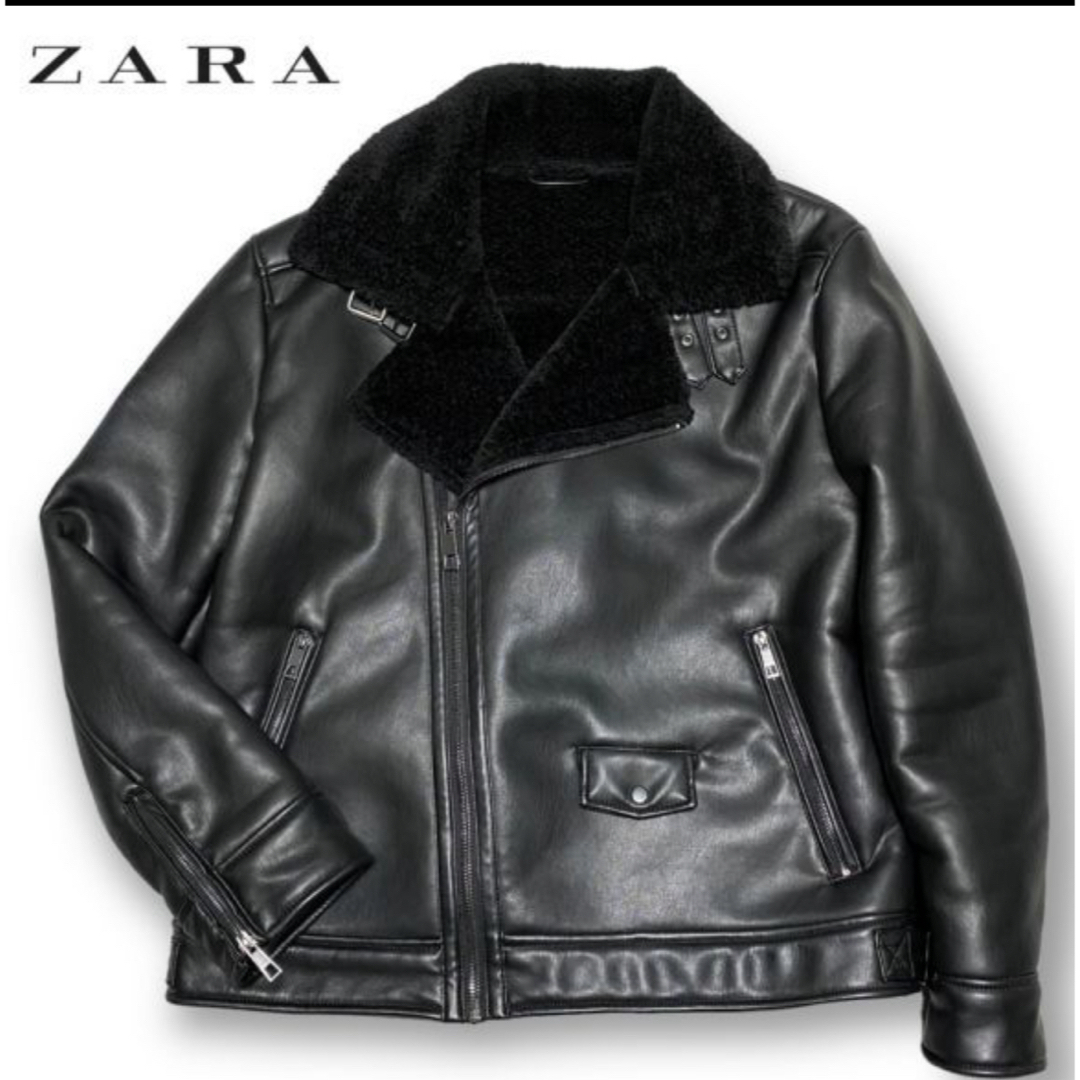 ZARA ザラ ライダース ジャケット ムートン コート ボア 黒 L ブラック