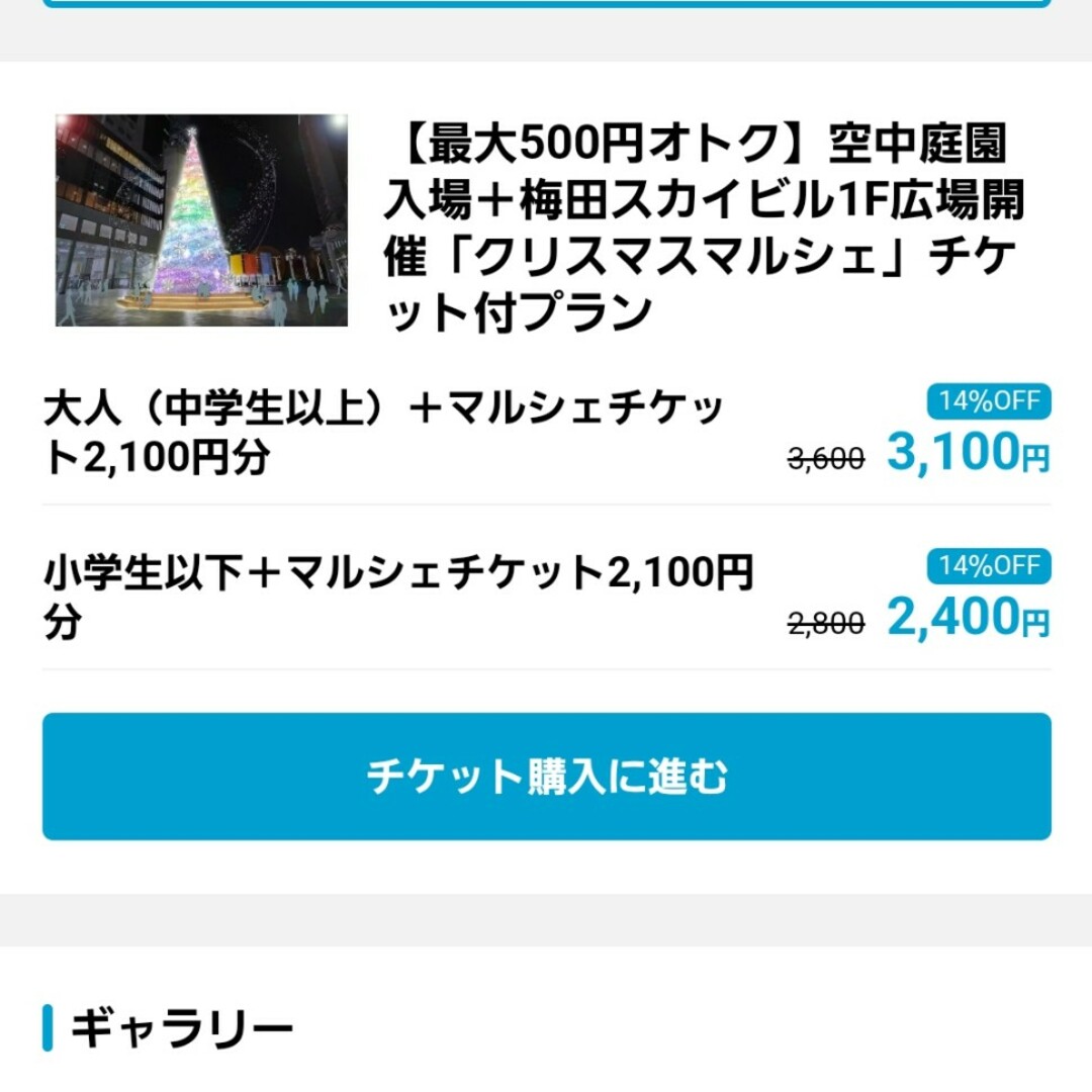 空中庭園入場券とクリスマスマルシェ食事券 お得チケット チケットの施設利用券(その他)の商品写真