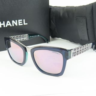 シャネル(CHANEL)の新品同様美品 CHANEL シャネル アイフェア ミラーレンズ チェーンモチーフ 5362-Q-A  サングラス プラスチック グリーン レディース【中古】(サングラス/メガネ)