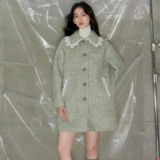 シモーネロシャ(Simone Rocha)のDIDDIMODA シャギー レースカラー ミドル コクーン ウールコート (ロングコート)