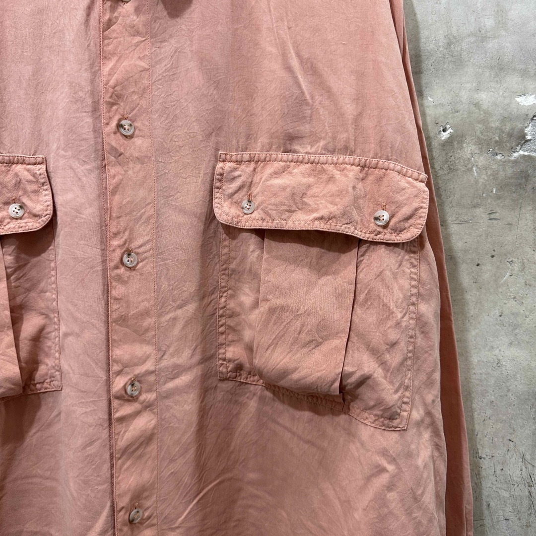 USA古着 長袖シルクシャツ ピンク ワーク オーバーサイズ メンズのトップス(シャツ)の商品写真