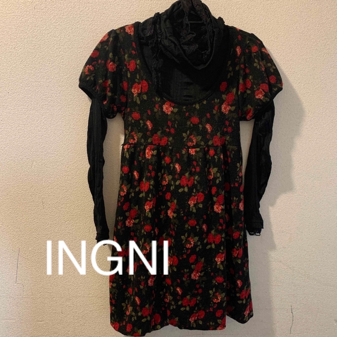 INGNI(イング)のINGNI 花柄ニットワンピース レディースのワンピース(ひざ丈ワンピース)の商品写真