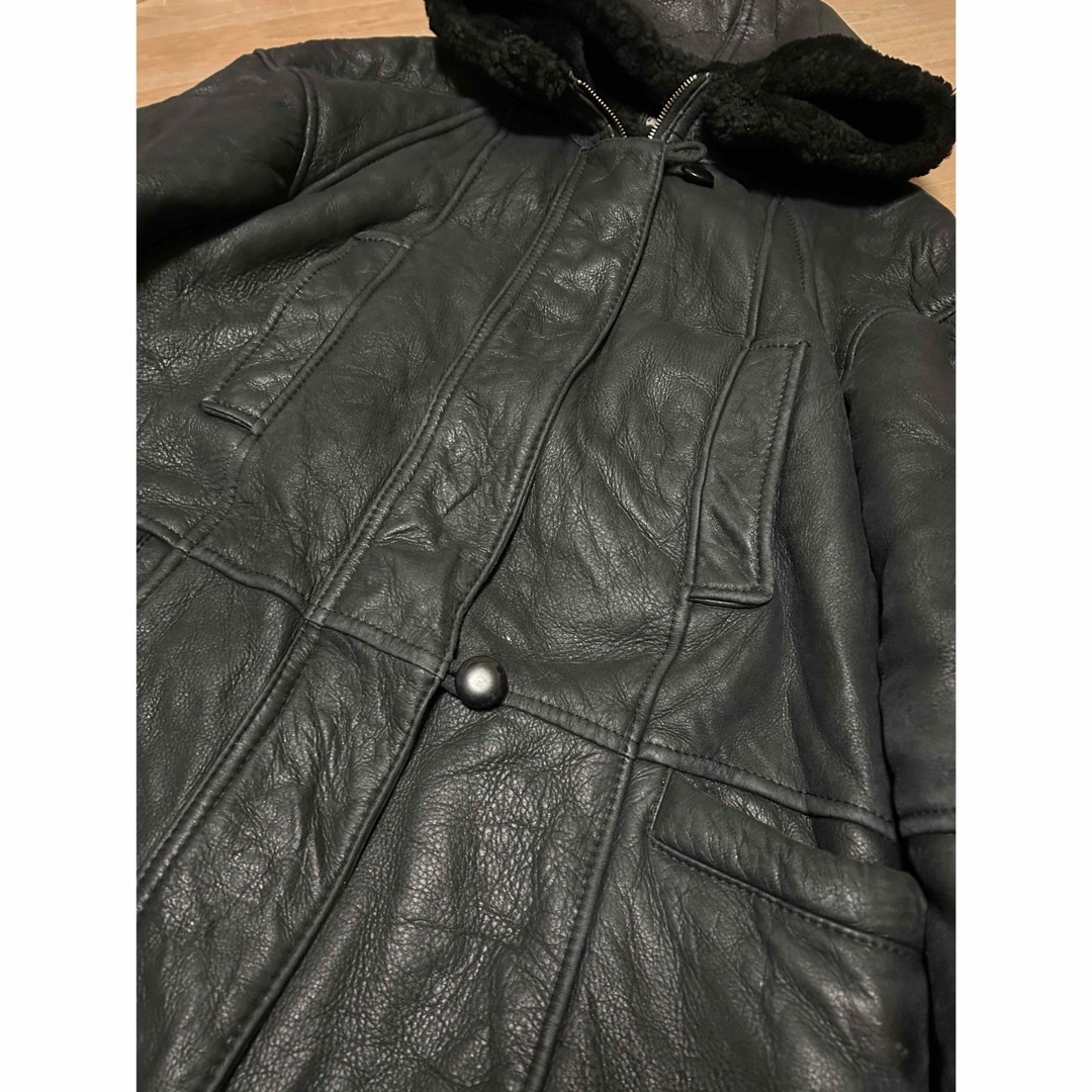 中古品 US購入 90s ムートン ボア シープスキン コート BLACK 42 メンズのジャケット/アウター(レザージャケット)の商品写真