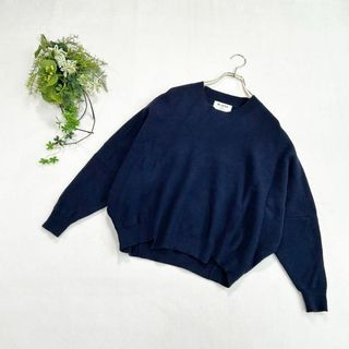 ブラックバイマウジー(BLACK by moussy)のd810【クルーネックニットセーター／ブラックバイマウジー】紺　ウール　裾リブ(ニット/セーター)