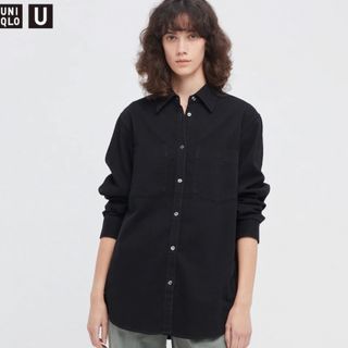 ユニクロ(UNIQLO)のダブルポケットオーバーサイズシャツ（長袖）(ノーカラージャケット)