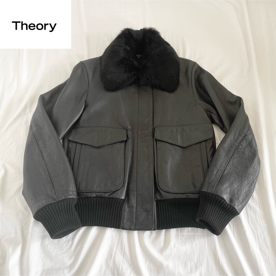 theory(セオリー)の【Theory】ラビットファー レザージャケット サイズ2 レディースのジャケット/アウター(ライダースジャケット)の商品写真