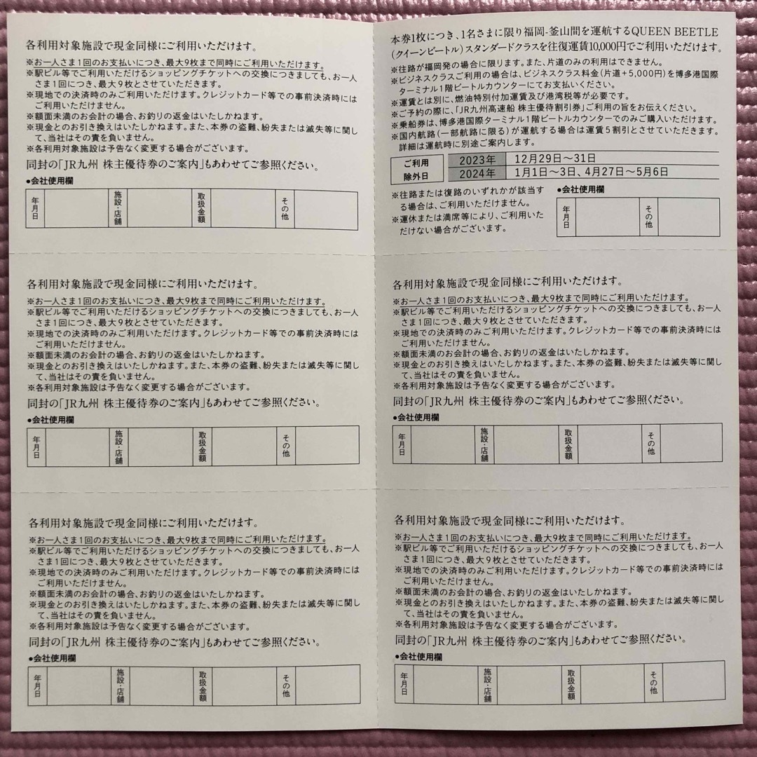 JR(ジェイアール)のJR九州 グループ株主優待券・高速船 割引券 チケットの優待券/割引券(ショッピング)の商品写真