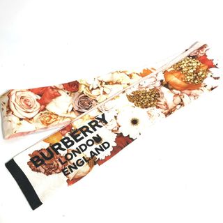 バーバリー(BURBERRY)のバーバリー BURBERRY Floral Print Silk Skinny Scarf  8021938 バンドースカーフ スカーフ シルク ピンク 新品同様(バンダナ/スカーフ)