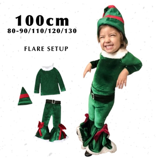 子ども服 100 クリスマス フレア セットアップ 緑 エルフ 男女兼用 衣装(その他)