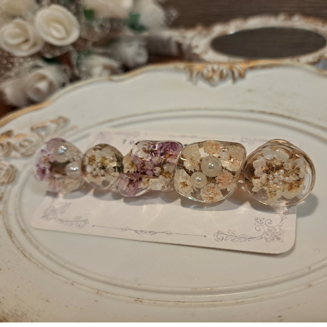 13 訳あり ハンドメイド レジン ドライフラワーヘアクリップ