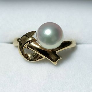 ミキモト(MIKIMOTO)のミキモト パール リボン リング K18YG 7.2mm 4.3g(リング(指輪))