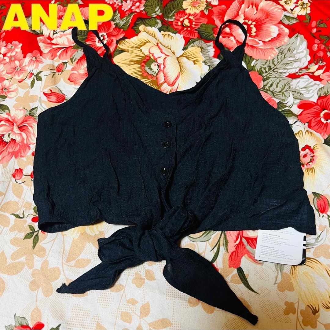 ANAP Latina(アナップラティーナ)の★ANAP LATINA★ガーゼ風リボンキャミソール★クロップド★BLACK★ レディースのトップス(キャミソール)の商品写真