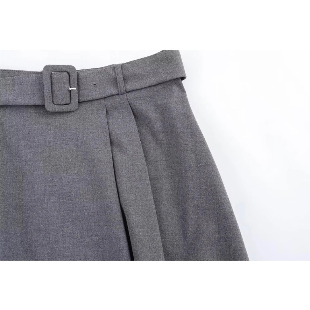 🪅12月新作🎁13087◆gray グレー ベルト付き フレアスカート レディースのスカート(ひざ丈スカート)の商品写真