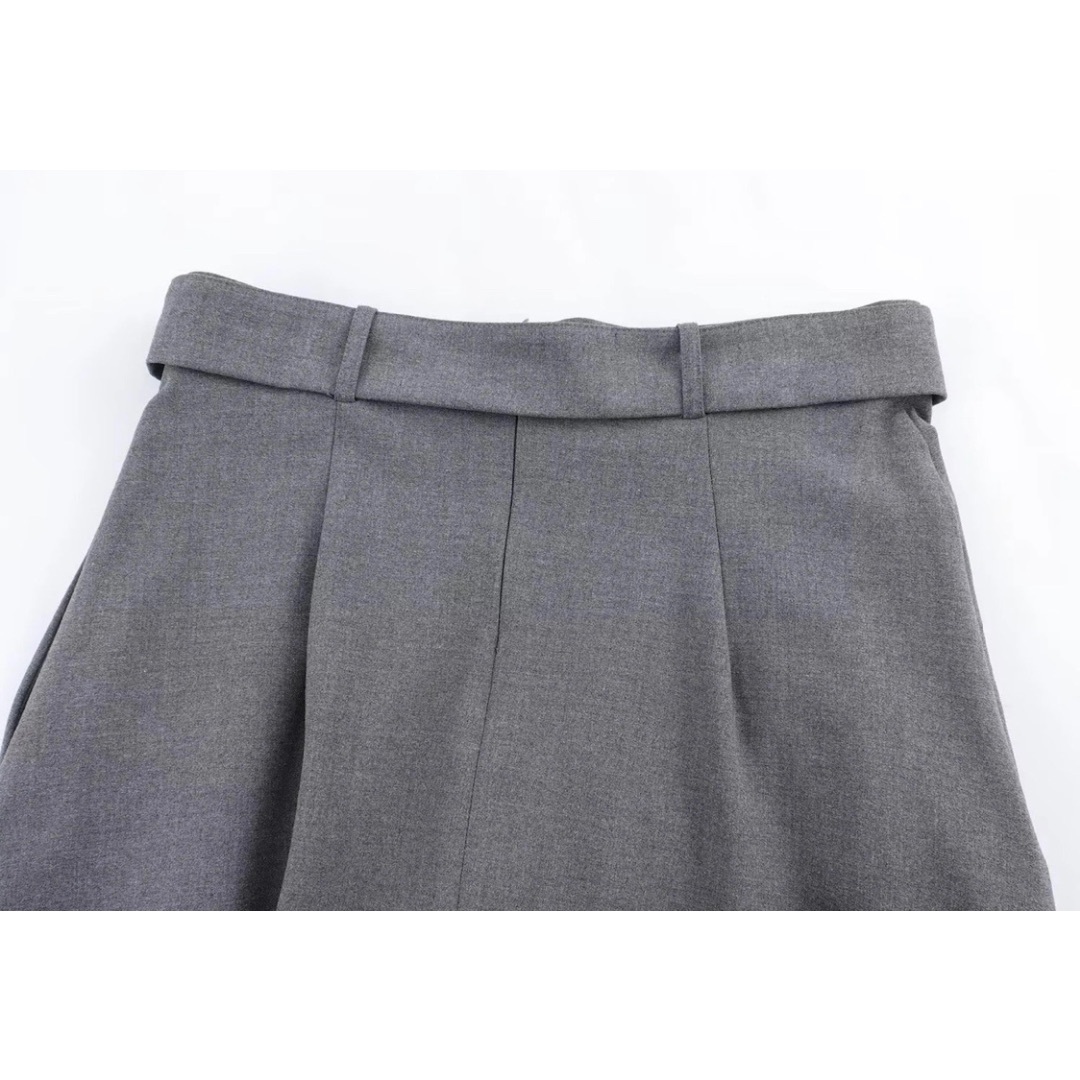 🪅12月新作🎁13087◆gray グレー ベルト付き フレアスカート レディースのスカート(ひざ丈スカート)の商品写真