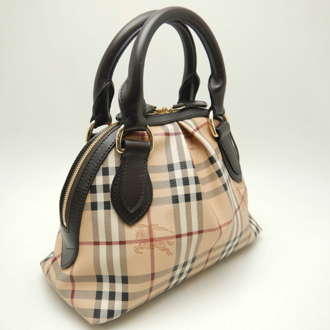 BURBERRY(バーバリー)のBURBERRY バーバリー 3201007 ハンドバッグ ノバチェック PVCxレザー  ベージュ ブラウン/251203【中古】 レディースのバッグ(ハンドバッグ)の商品写真