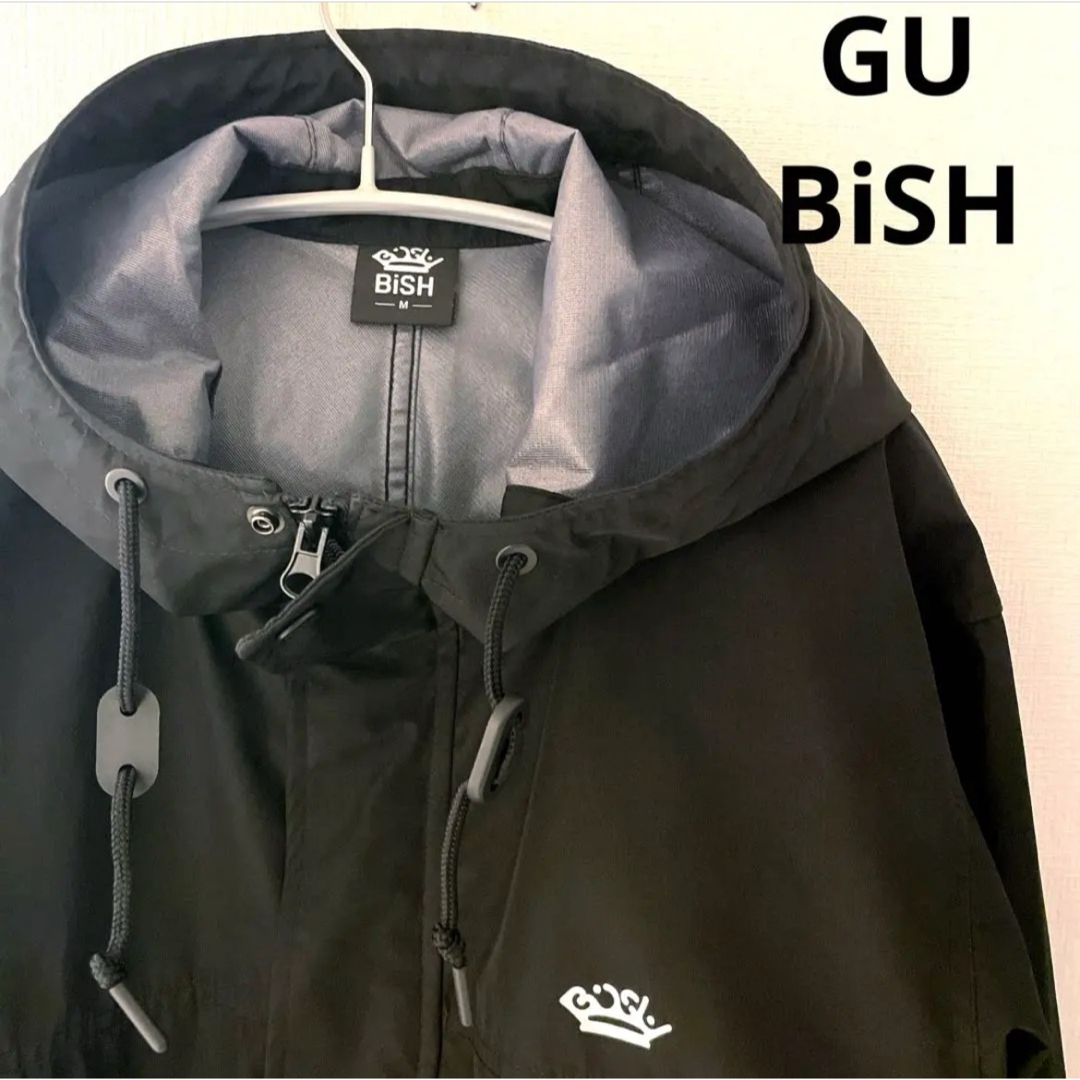 GU(ジーユー)のGU BISH 限定コラボ マウンテンパーカー  ブラック　Mサイズ　ジーユー メンズのジャケット/アウター(マウンテンパーカー)の商品写真