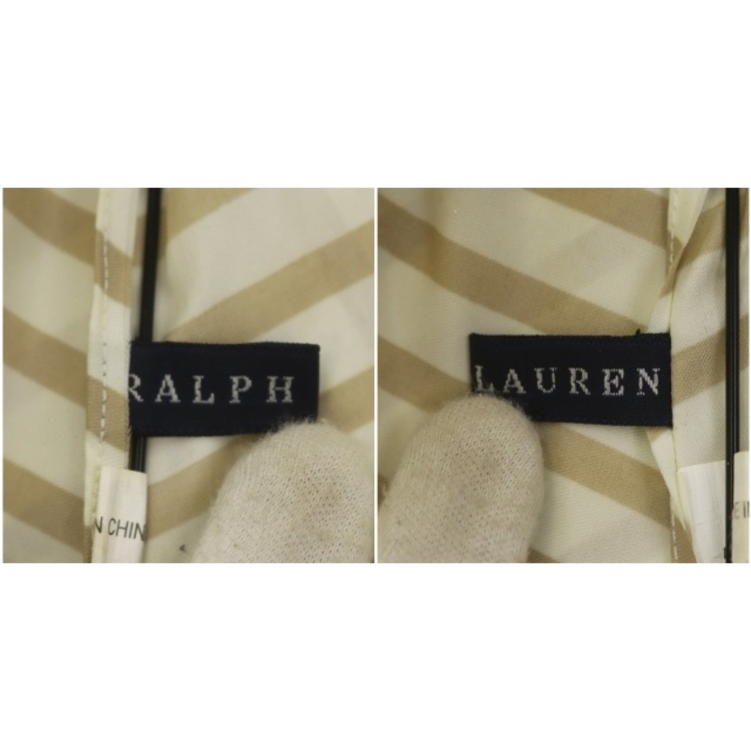 Ralph Lauren(ラルフローレン)のラルフローレン 折りたたみ傘 雨傘 ストライプ ロゴ アイボリー ベージュ レディースのファッション小物(傘)の商品写真