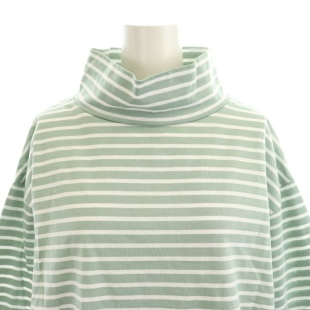 AMERICANA(アメリカーナ)のAMERICANA クロップドハイネックボーダー Tシャツ カットソー 緑 白 レディースのトップス(カットソー(長袖/七分))の商品写真
