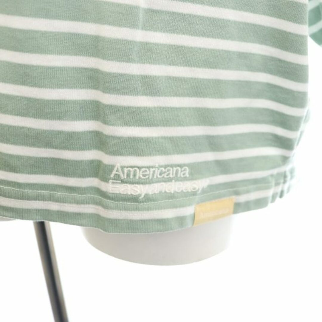 AMERICANA(アメリカーナ)のAMERICANA クロップドハイネックボーダー Tシャツ カットソー 緑 白 レディースのトップス(カットソー(長袖/七分))の商品写真