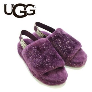 アグ(UGG)のUGG【22㎝】フラッフイヤー メタリックスパークル　パープル　アグ　サンダル(サンダル)