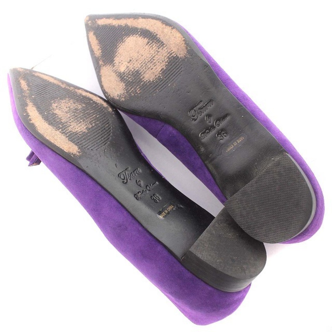 マリコオイカワ TSURU パンプス スエード リボン 36 23cm 紫 レディースの靴/シューズ(ハイヒール/パンプス)の商品写真