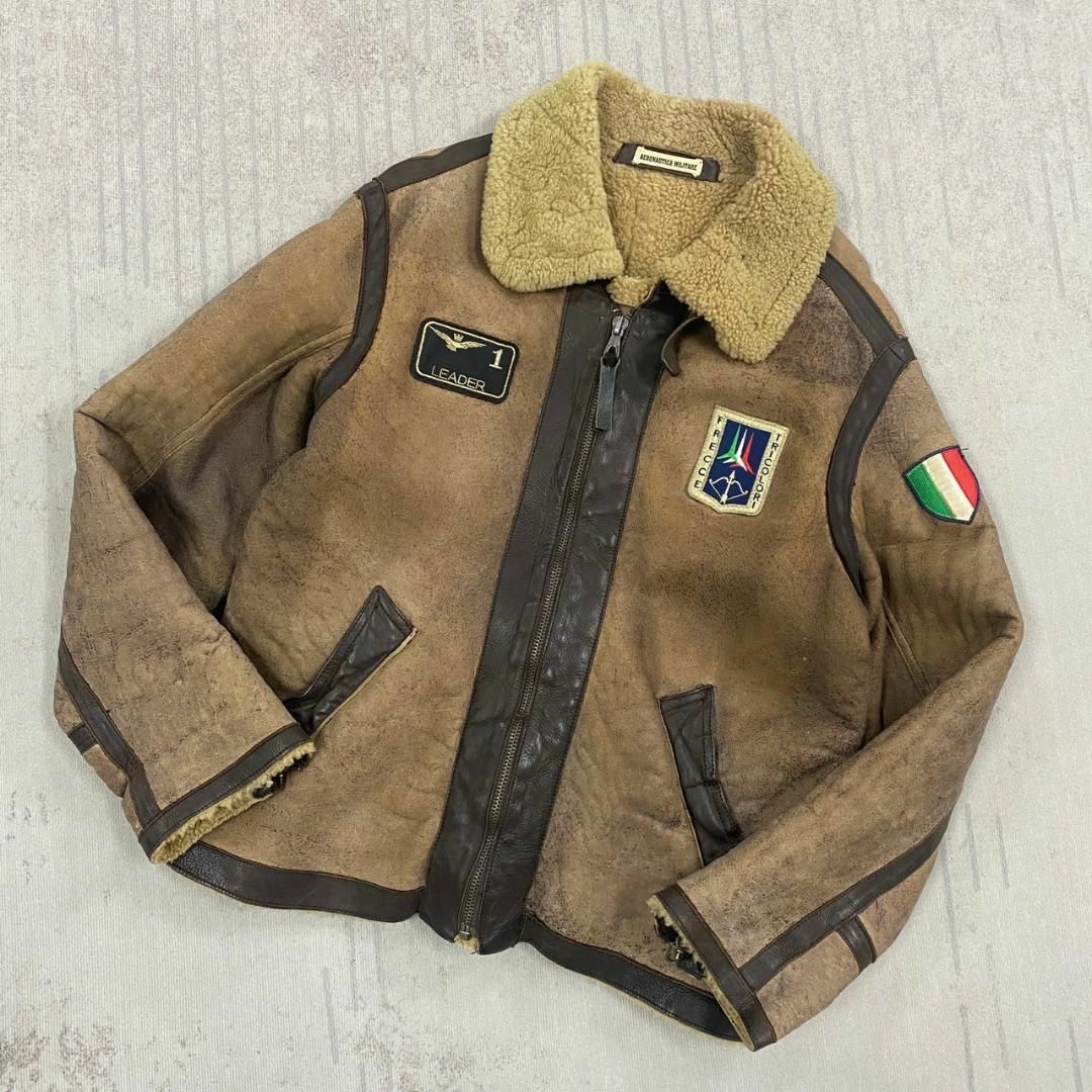 AERONAUTICA MILITARE(アエロナウティカミリターレ)の90's AERONAUTICA MILITARE レザー ムートンジャケット メンズのジャケット/アウター(レザージャケット)の商品写真