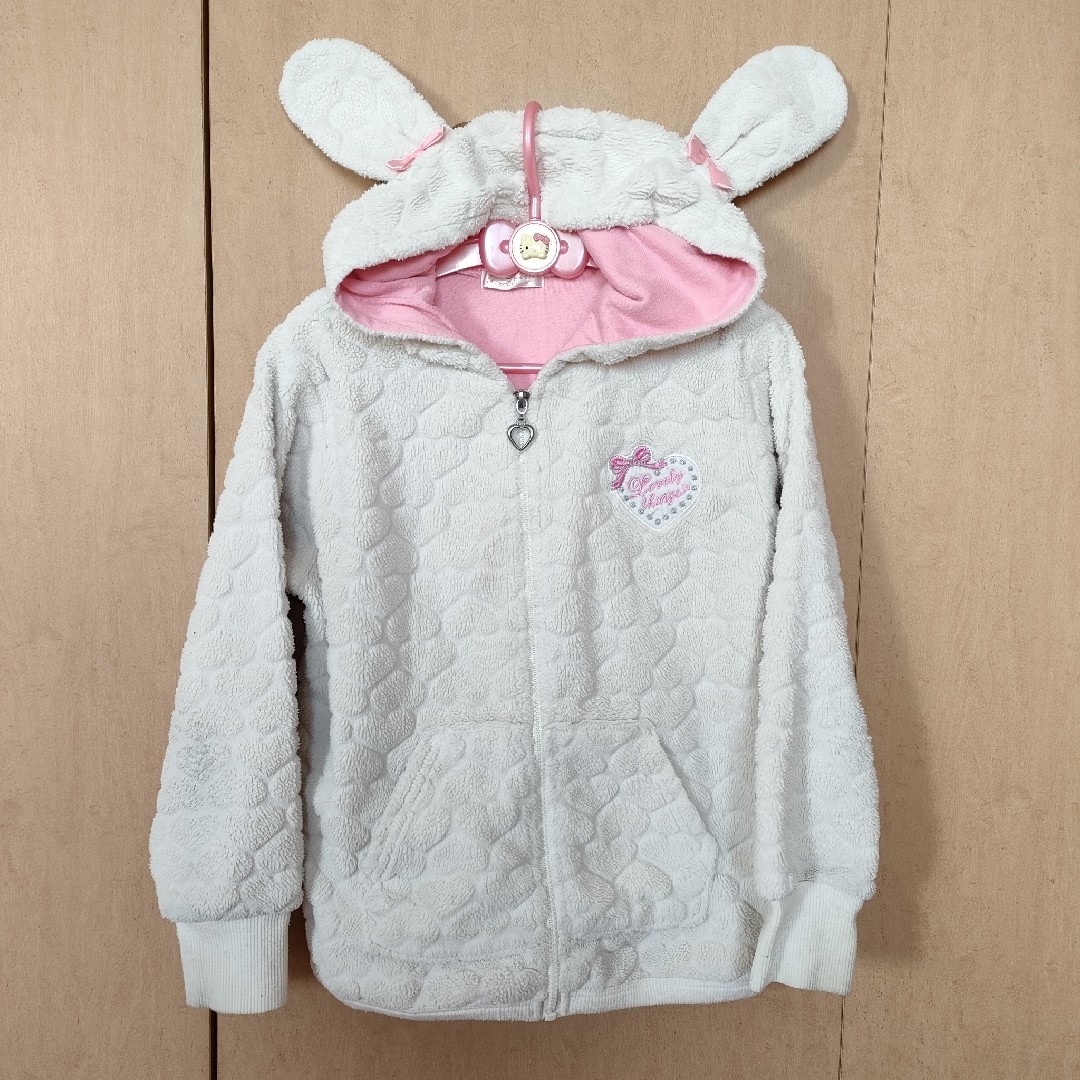 うさみみパーカー　白　ピンク キッズ/ベビー/マタニティのキッズ服女の子用(90cm~)(ジャケット/上着)の商品写真