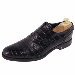 ルイヴィトン(LOUIS VUITTON)の美品 ルイヴィトン LOUIS VUITTON レザーシューズ オックスフォードシューズ クロコダイル ワニ革 ブローグ 革靴 メンズ 8.5M(27.5cm相当) ブラック(ドレス/ビジネス)