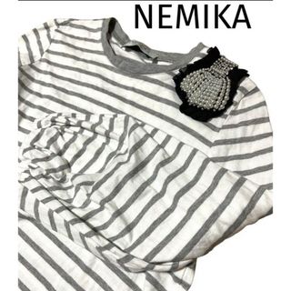 NEMIKA パールリボンボーダーカットソー(カットソー(長袖/七分))