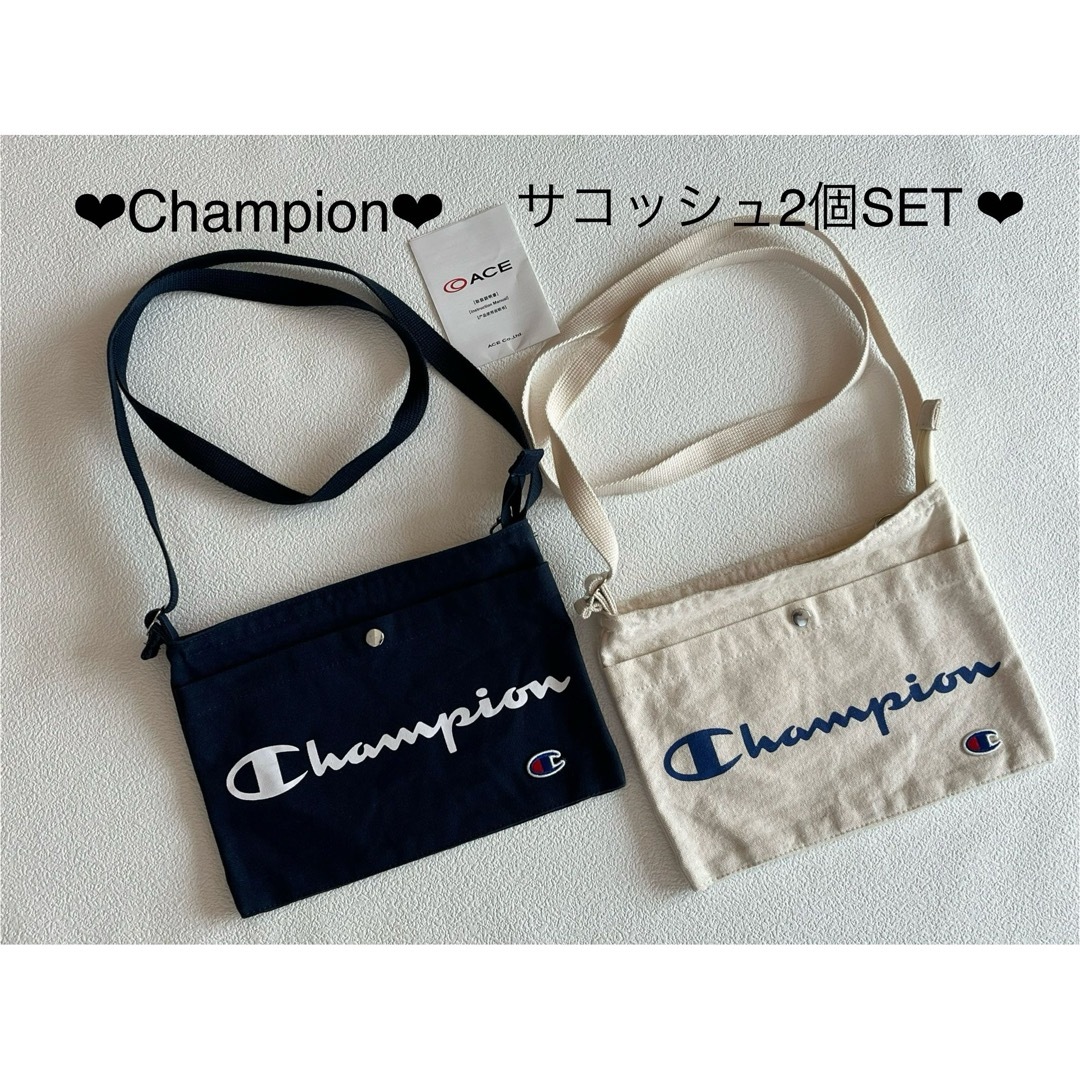 Champion(チャンピオン)のチャンピオン Champion サコッシュ 2個SET ネイビー❤︎オフホワイト レディースのバッグ(ショルダーバッグ)の商品写真