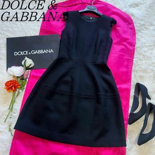 ドルチェアンドガッバーナ(DOLCE&GABBANA)の【美品】DOLCE&GABBANA 膝丈ワンピース ノースリーブ フレア 38(ひざ丈ワンピース)