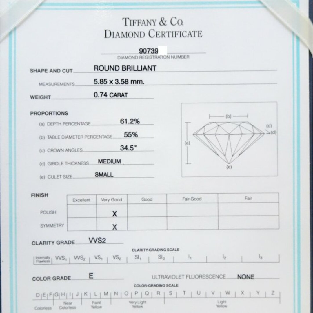 Tiffany & Co.(ティファニー)のTIFFANY&Co. ティファニー ソリティア リング 指輪 一粒ダイヤモンド0.74ct E.VVS2 14号 ソリテール Pt950プラチナ/290867【中古】【BJ】 レディースのアクセサリー(リング(指輪))の商品写真