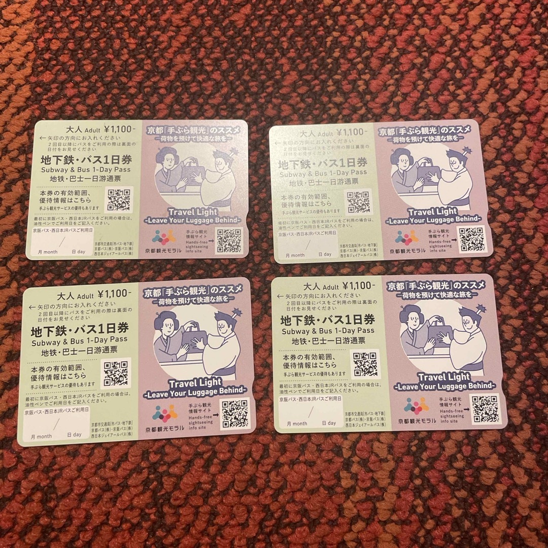 京都市　地下鉄・バス一日券　 チケットの乗車券/交通券(鉄道乗車券)の商品写真
