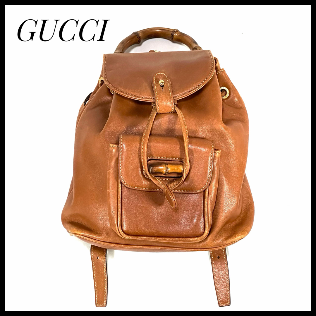 Gucci - GUCCI グッチ バンブー レザーミニリュック ブラウン 鞄 デイ