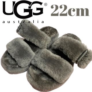 アグオーストラリア(UGG AUSTRALIA)のアグ　UGG ファズイヤー　厚底　ムートンサンダル　グレー　22cm(サンダル)