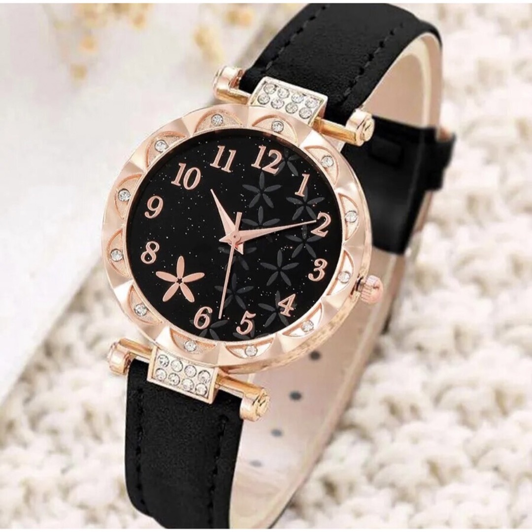 新品 腕時計 レディース 6点セット クォーツ ドレス ラインストーン ブラック レディースのファッション小物(腕時計)の商品写真