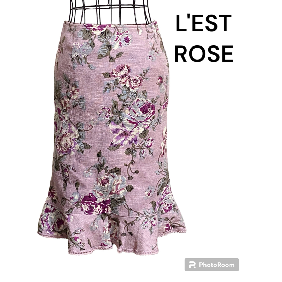 L'EST ROSE(レストローズ)の未使用タグ付　L'EST ROSE  レストローズ　花柄マーメイドスカート レディースのスカート(ひざ丈スカート)の商品写真