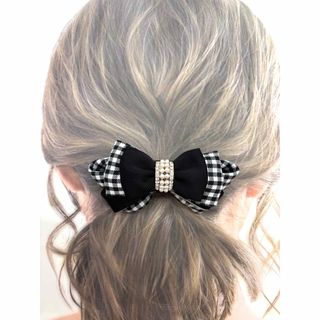 チェック柄グログランリボン　バレッタ(ヘアアクセサリー)