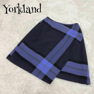 ヨークランド(Yorkland)のYorkland ヨークランド ☆ チェックスカート ブルー 青(ひざ丈スカート)